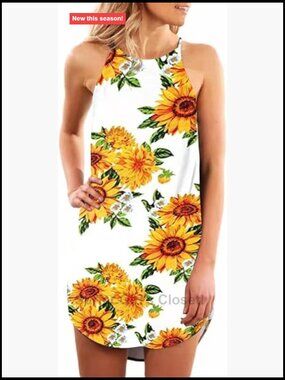 Sleeveless Halter Neck Floral Mini Dress for Summer Beach Party
